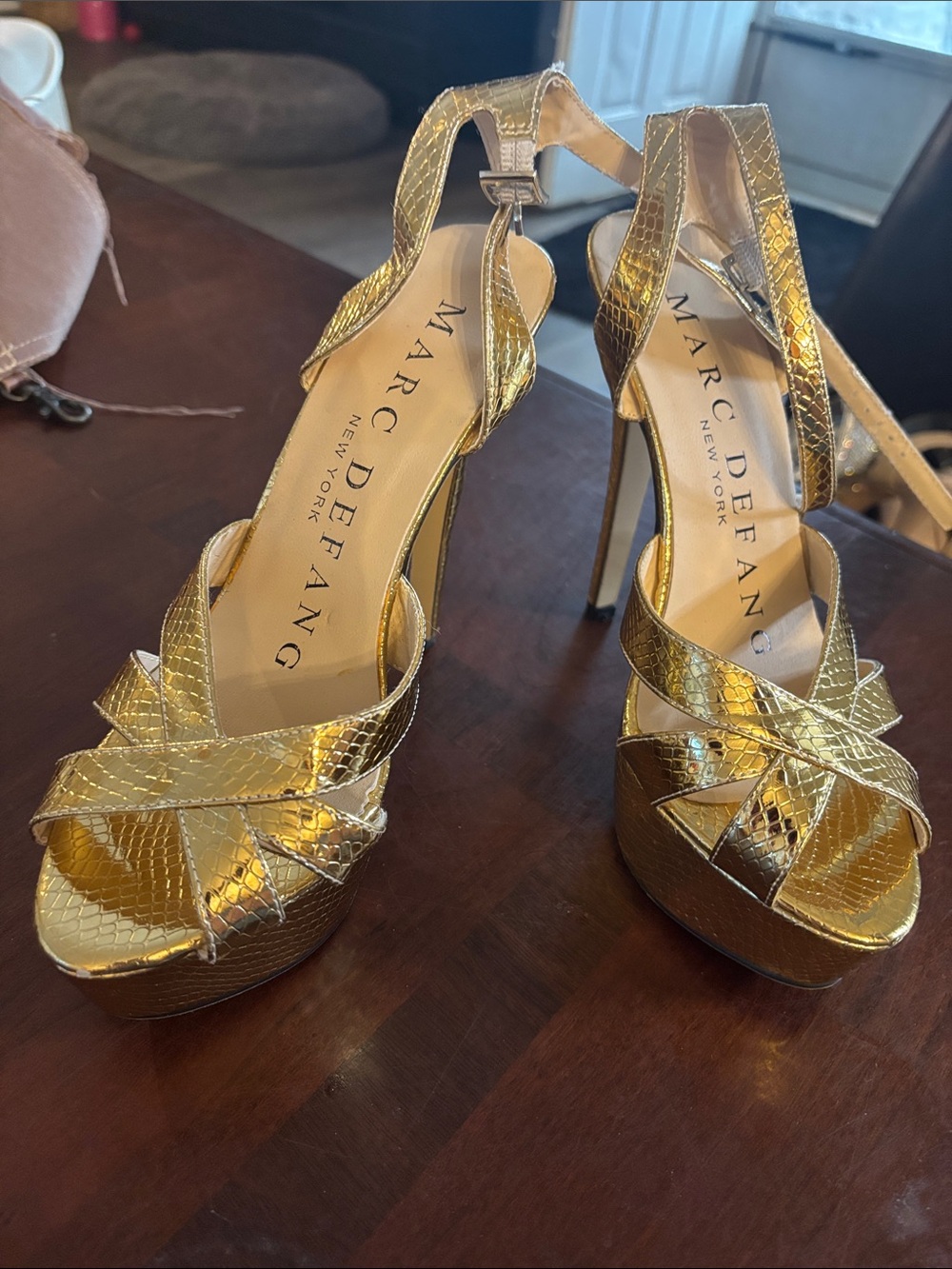 Marc Defang Gold Metallic Strappy Platform Heels